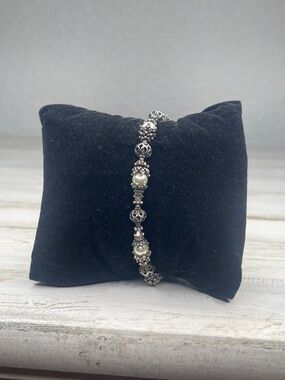 Sterling Silver Bali Style Pearl Beaded Bracelet Vintage Inspired